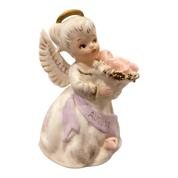 Lefton August Birthday Angel w/Roses & Purple Sash Bisque Finish #3332 Japan - Picture 2 of 14